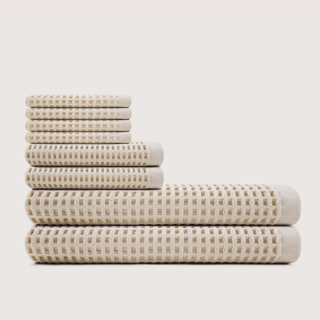 Mallowfern Cotton Waffle Bath Bundle - Sand