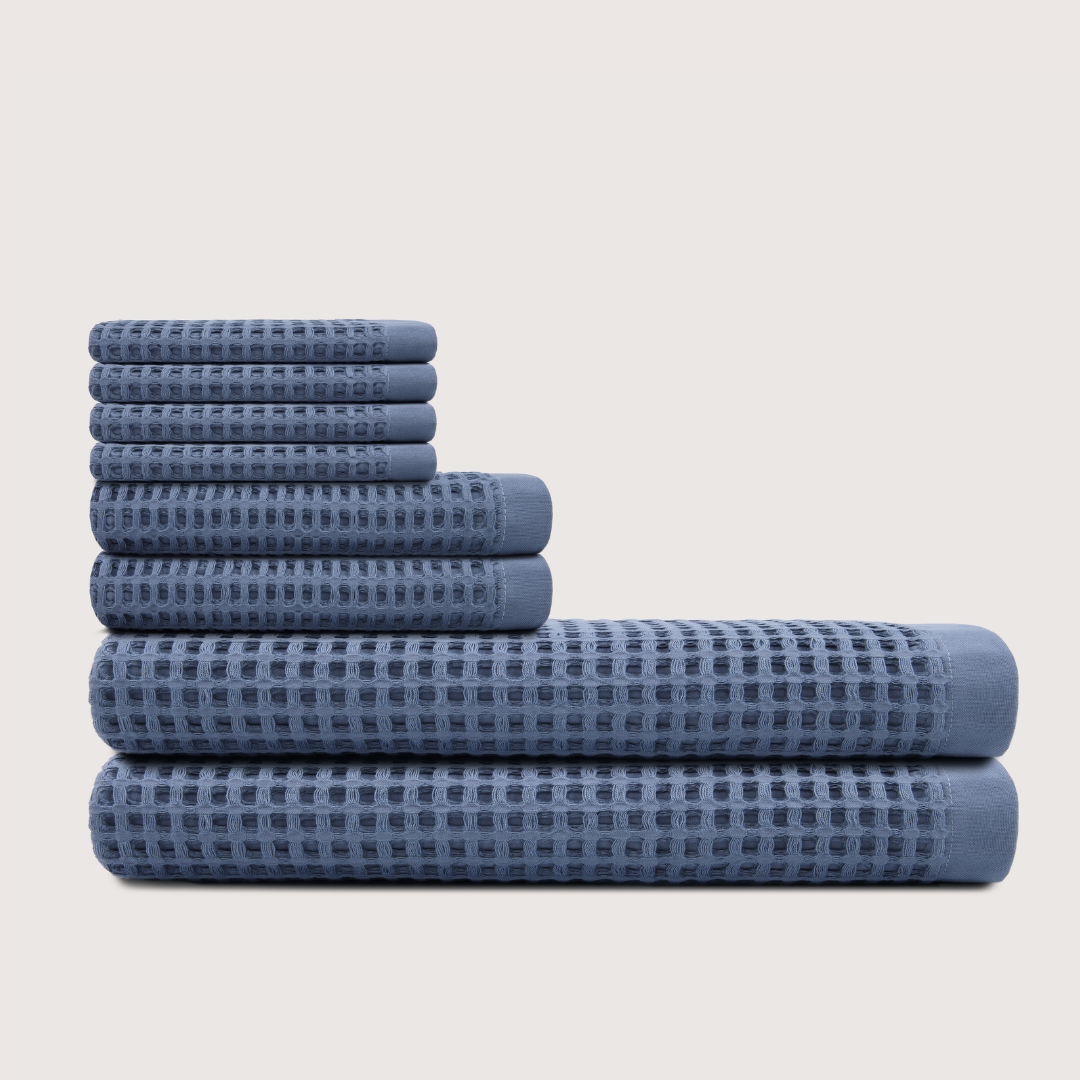Mallowfern Cotton Waffle Bath Bundle - Lapiz Blue