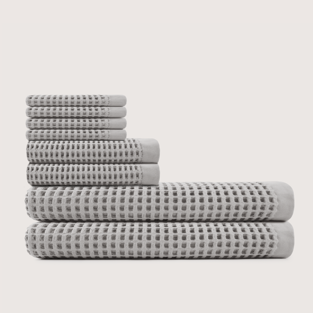 Mallowfern Cotton Waffle Bath Bundle - Stone Grey