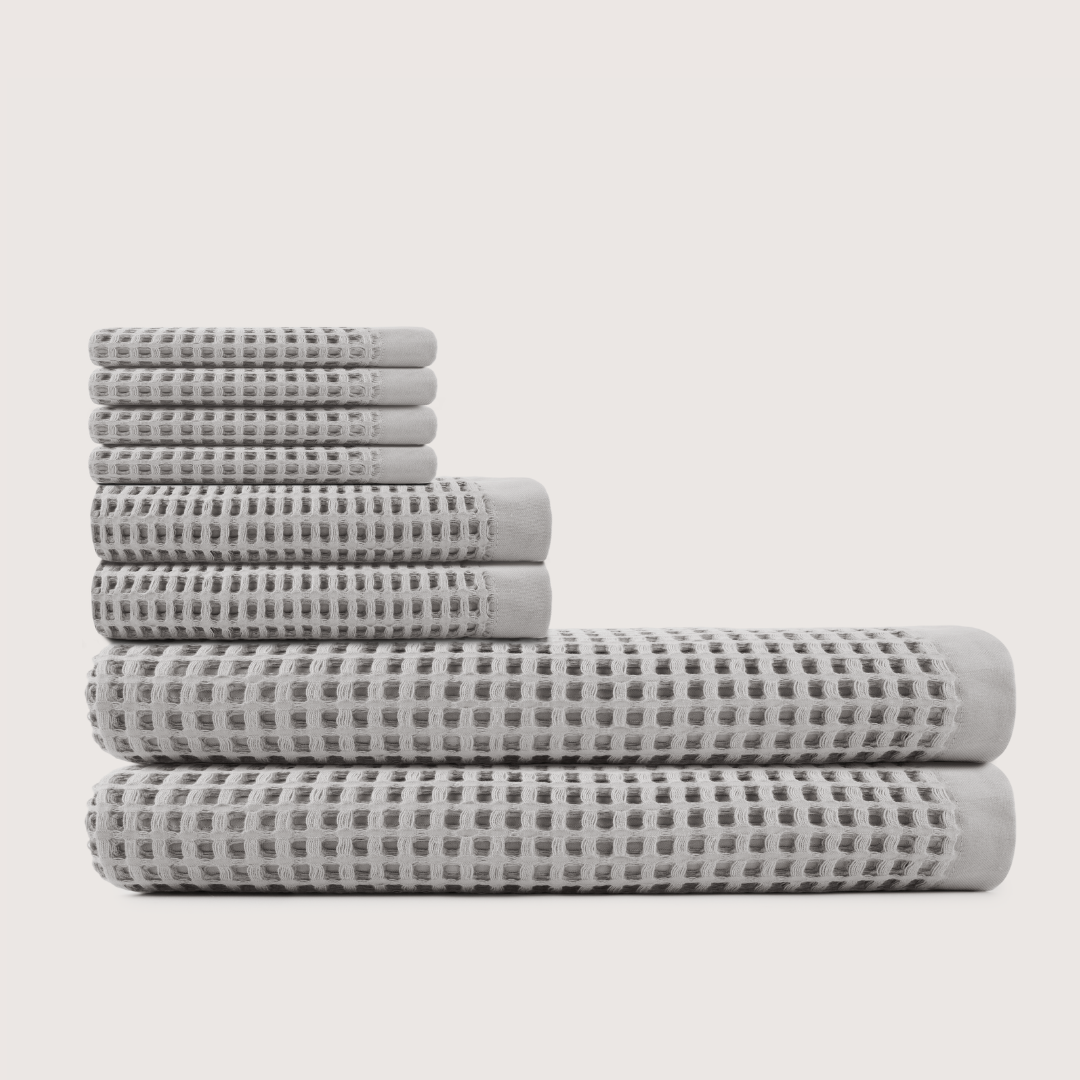 Mallowfern Cotton Waffle Bath Bundle - Stone Grey