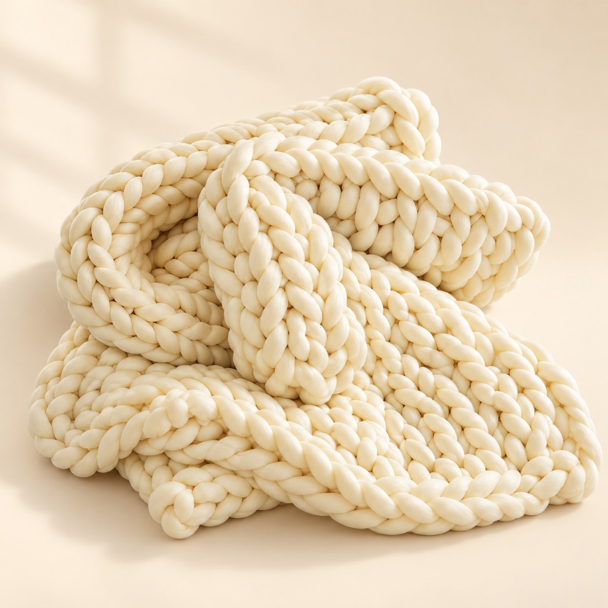 Chunky Knit Weighted Blanket in Cream