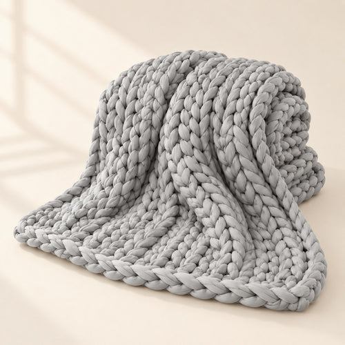 Chunky Knit Weighted Blanket in Grey