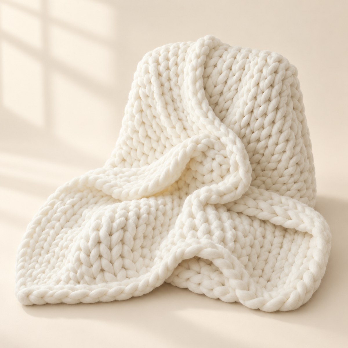 Chunky Knit Weighted Blanket in White