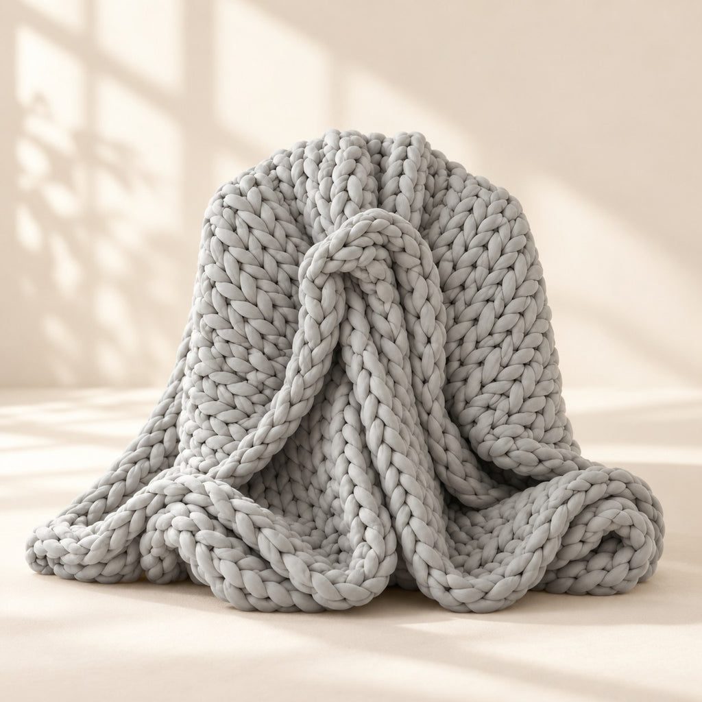 AI staging image for Mallowfern Chunky Knit Weighted Blanket