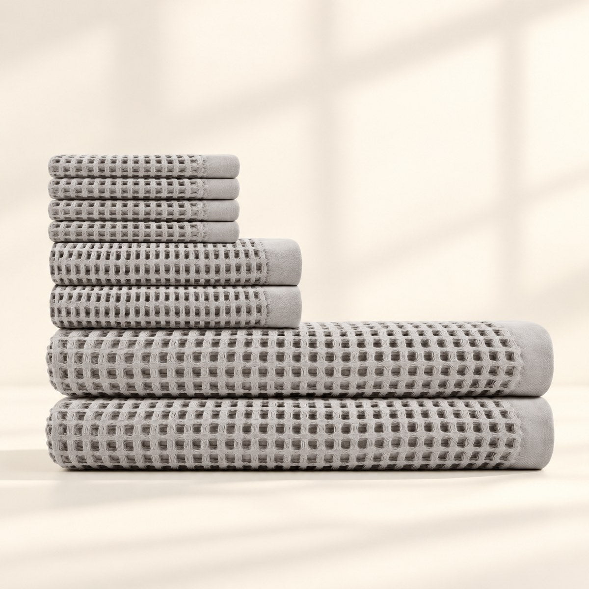 Cotton Waffle Bath Bundle in Stone Grey