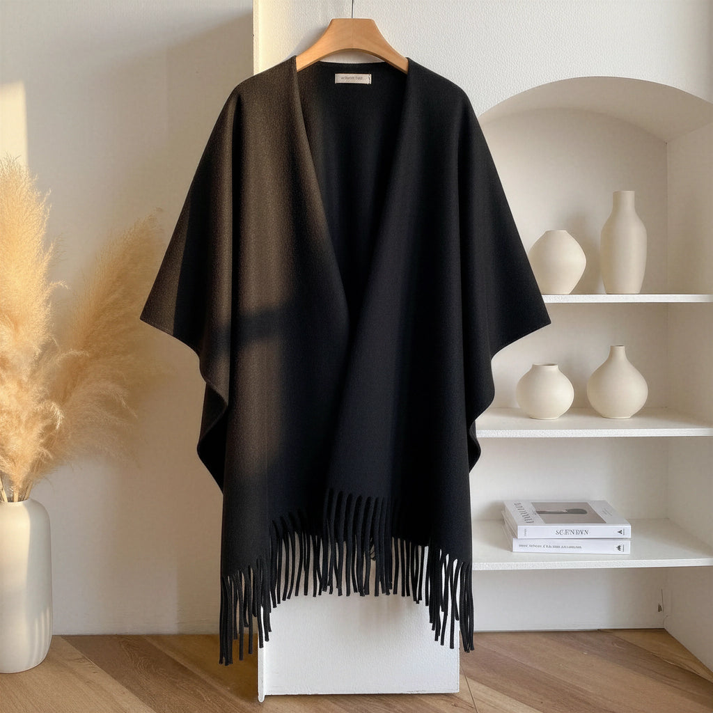 Mallowfern Tassel Fleece Shawl - Black
