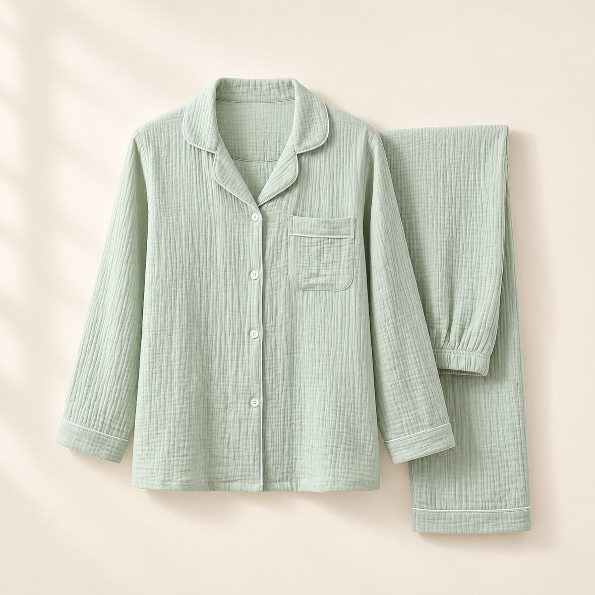 Long Sleeve Muslin Pajama in Lime Green