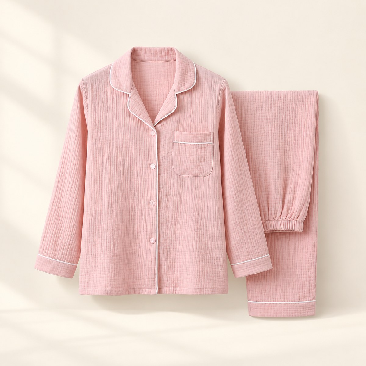 Long Sleeve Muslin Pajama in Pink