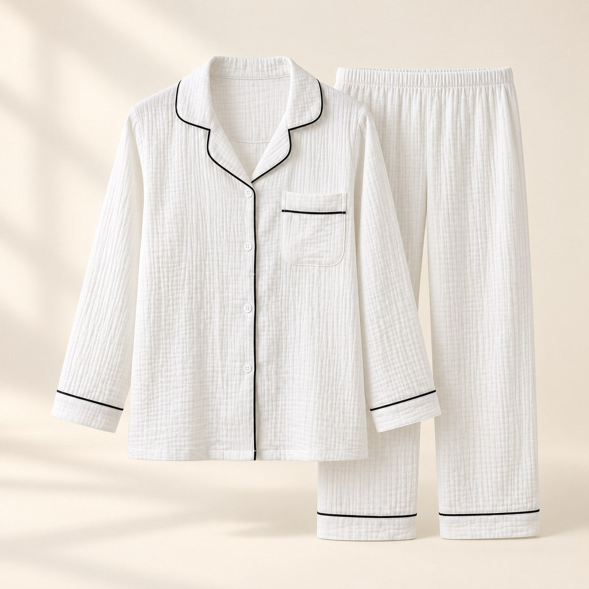 Long Sleeve Muslin Pajama in White