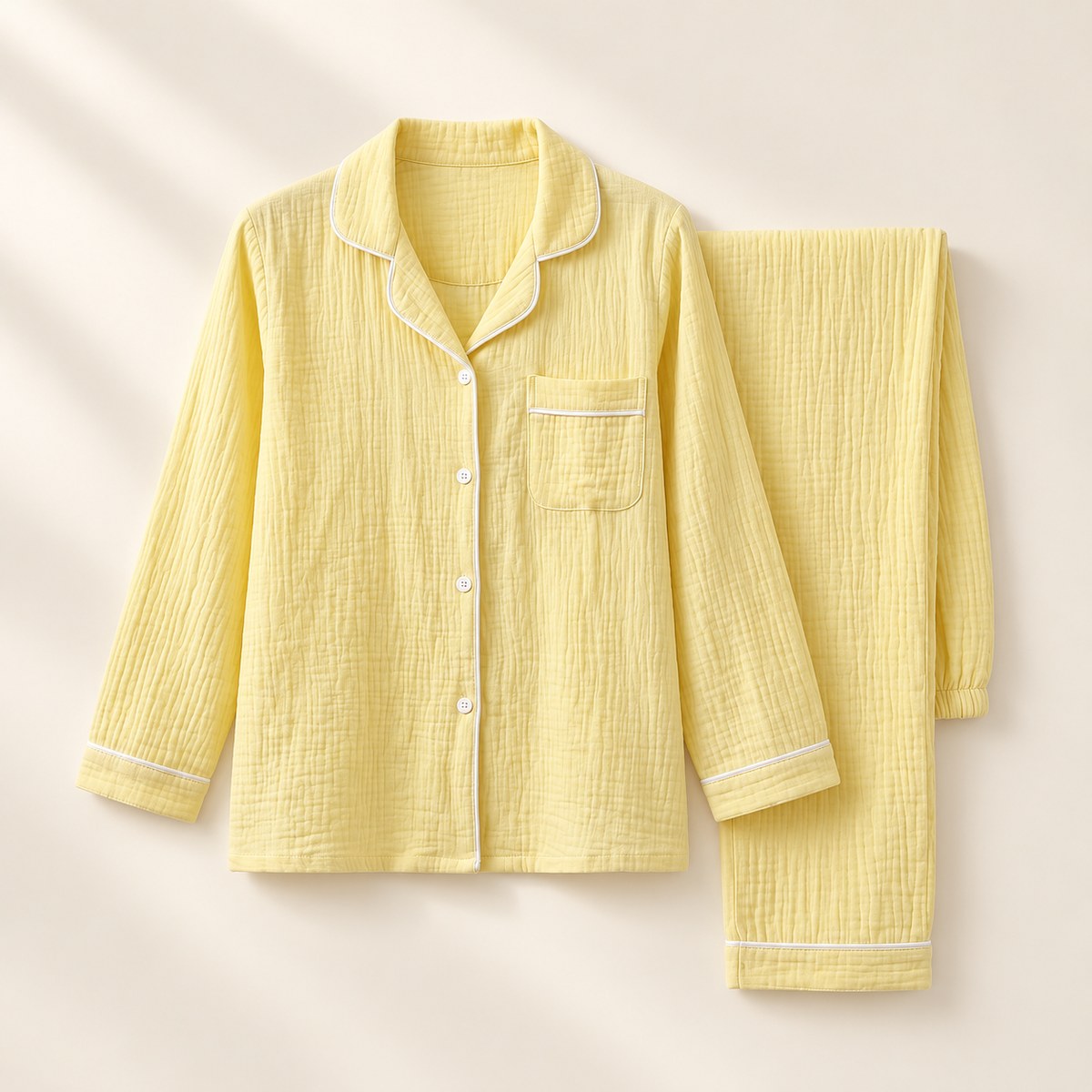 Long Sleeve Muslin Pajama in Yellow