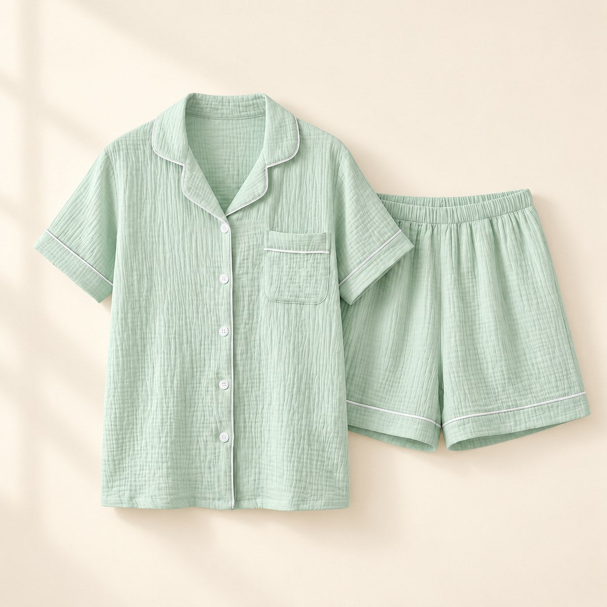 Muslin Cotton Pajama Set in Light Green