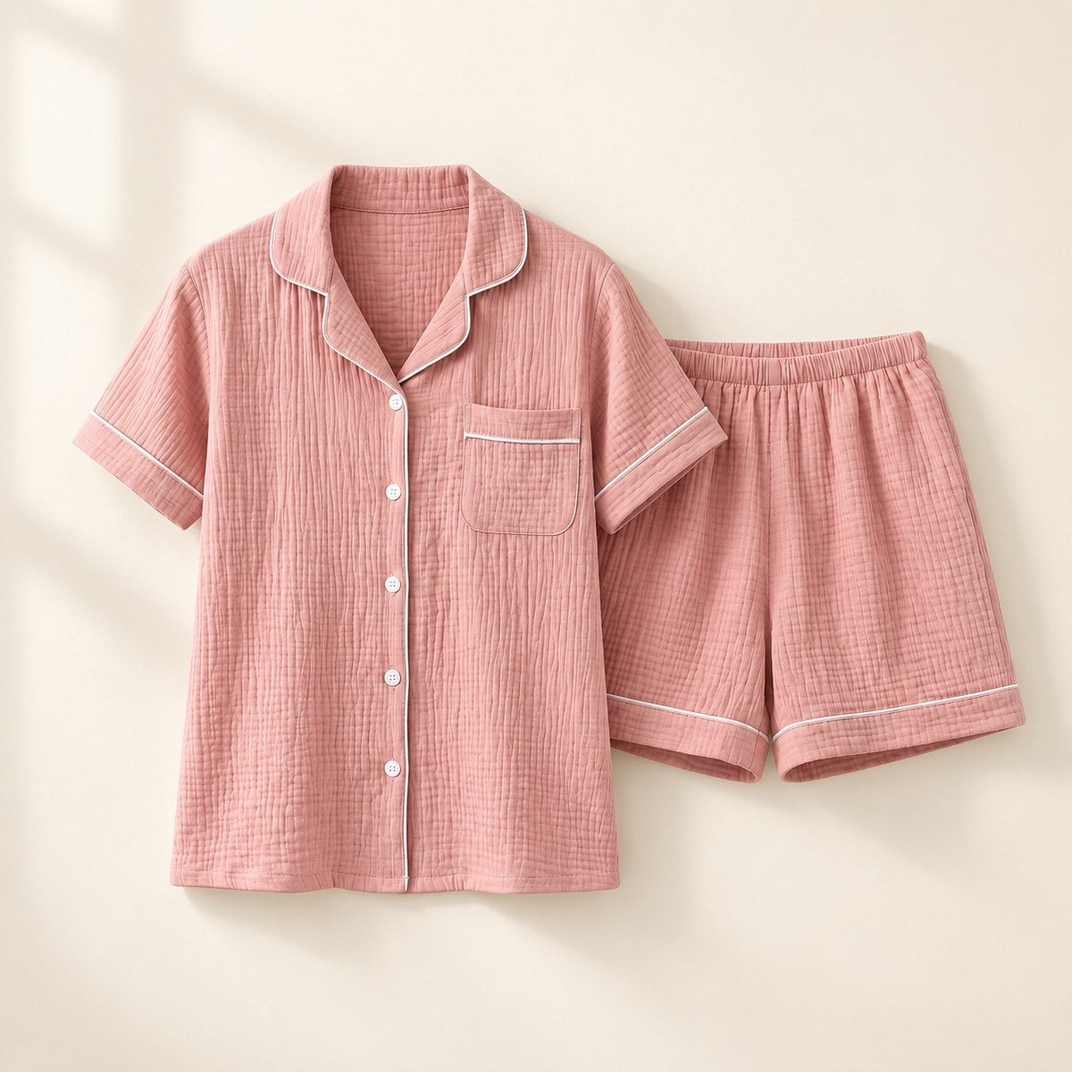 Muslin Cotton Pajama Set in Pink