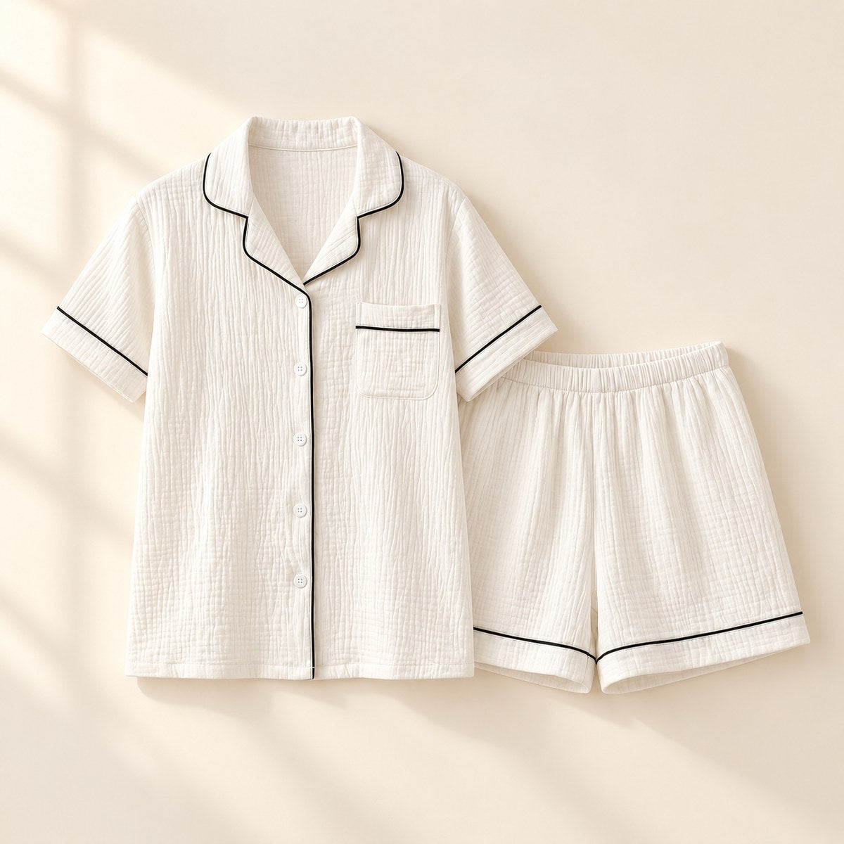 Muslin Cotton Pajama Set in White