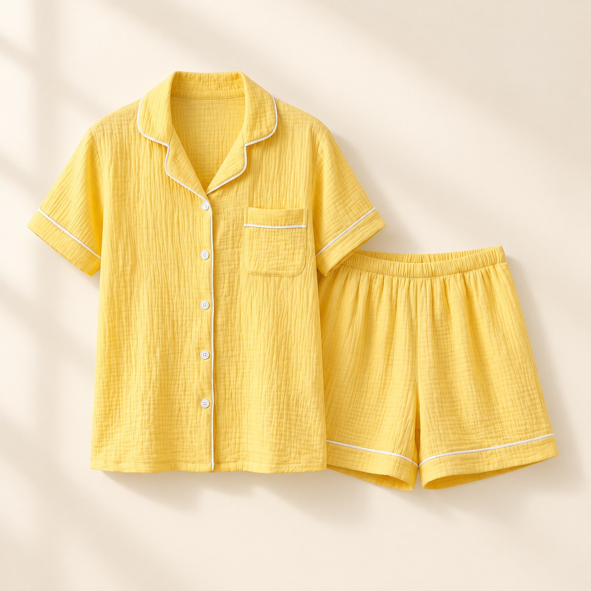 Muslin Cotton Pajama Set in Yellow