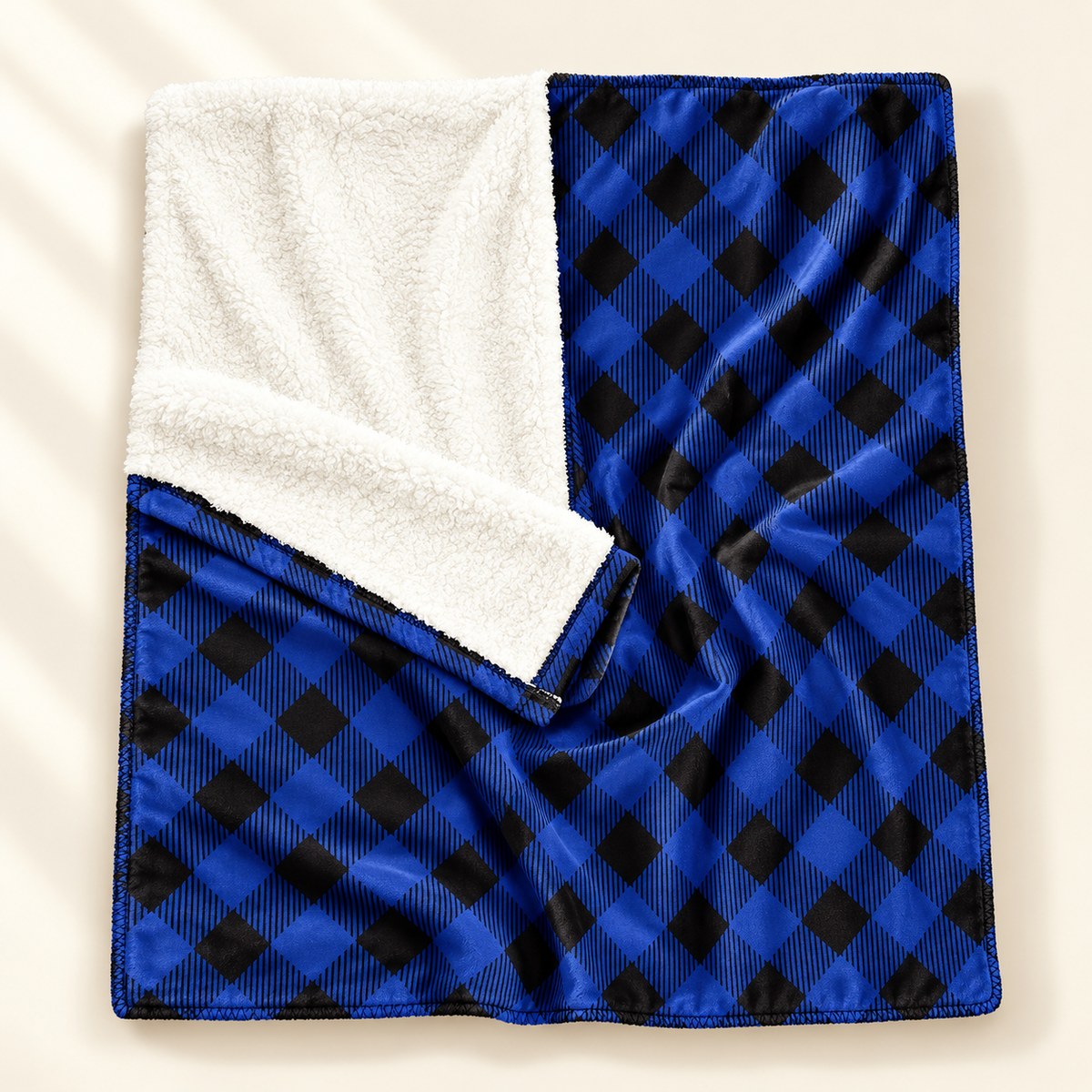 Sherpa Throw Blanket in Blue Plaid