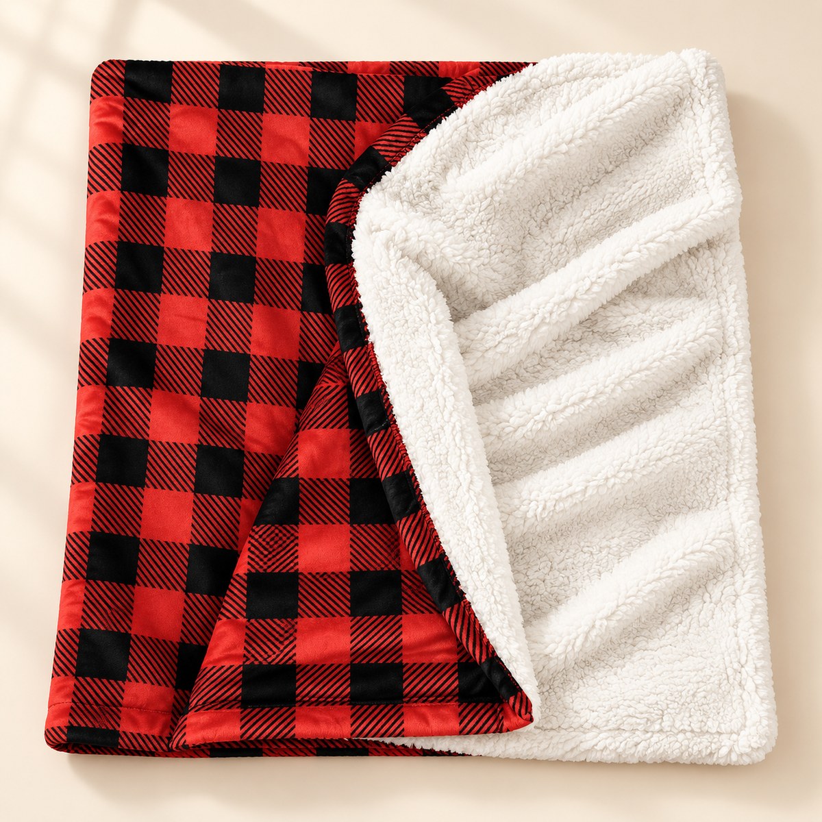 Sherpa Throw Blanket in Red Plaid