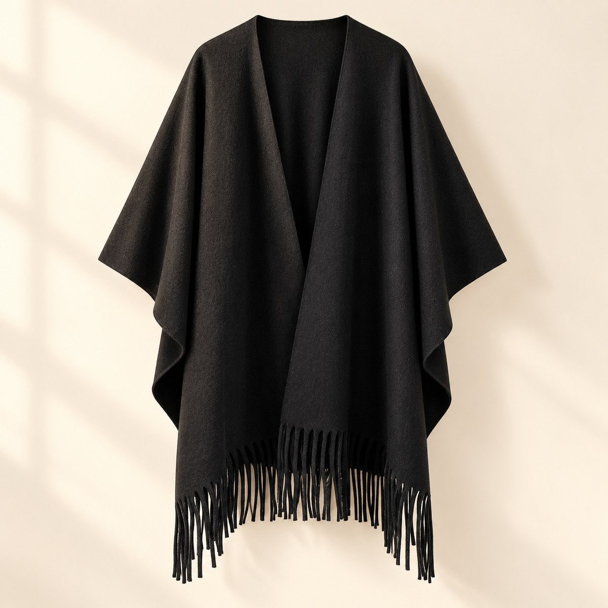 Tassel Fleece Shawl in Black