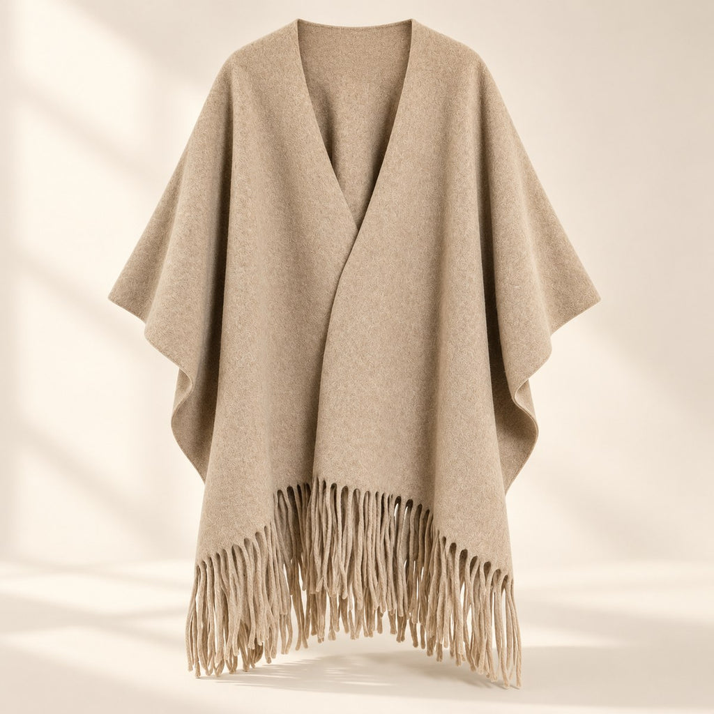 Tassel Fleece Shawl in Khaki