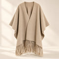 Tassel Fleece Shawl in Khaki